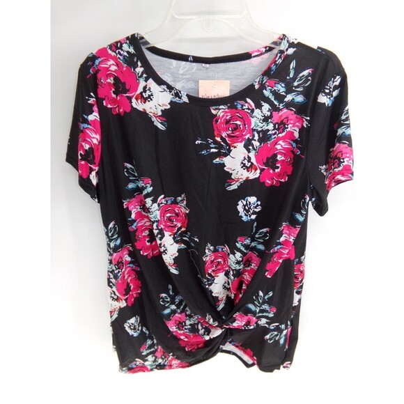 Womens Unbranded rose floral twist top size XL black - Picture 1 of 7